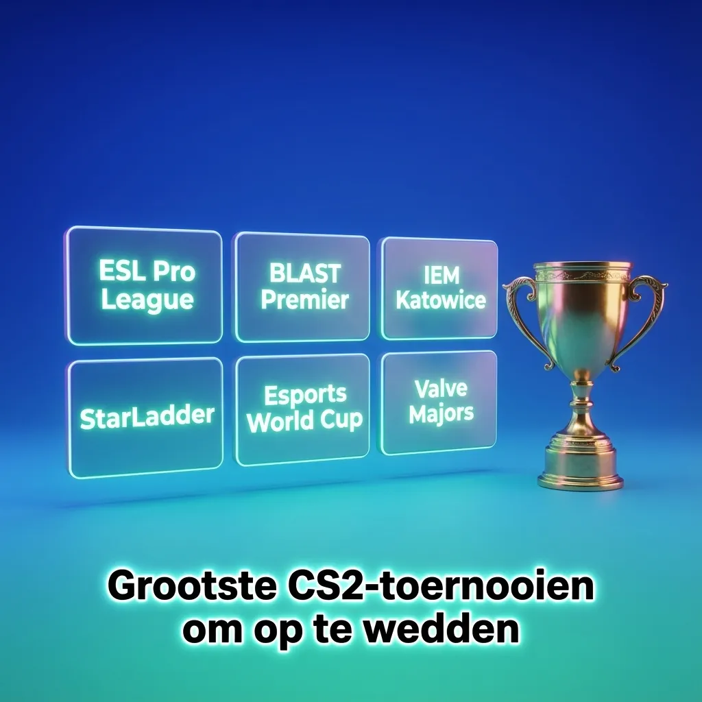 CS2 esports arena with big screen match, betting odds overlay and logos of ESL, BLAST, IEM, Esports World Cup and Majors