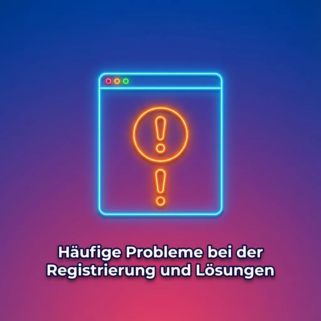 Illustration zu typischen Registrierungsproblemen mit Symbolen für E-Mail, Telefon, Support und Sicherheit in deutscher Oberfläche