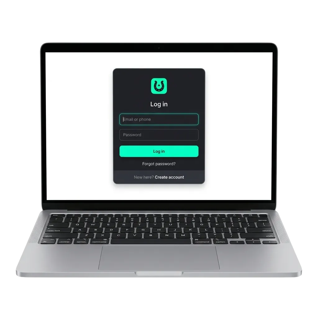 TrueLuck (Afflinkers) inlogscherm op laptop en smartphone, met velden voor e‑mail, wachtwoord en loginbutton