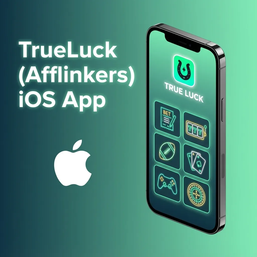 Mockup der TrueLuck (Afflinkers) iOS App auf iPhone und iPad mit Sportwetten-, Casino-, Kassen- und Support-Symbolen