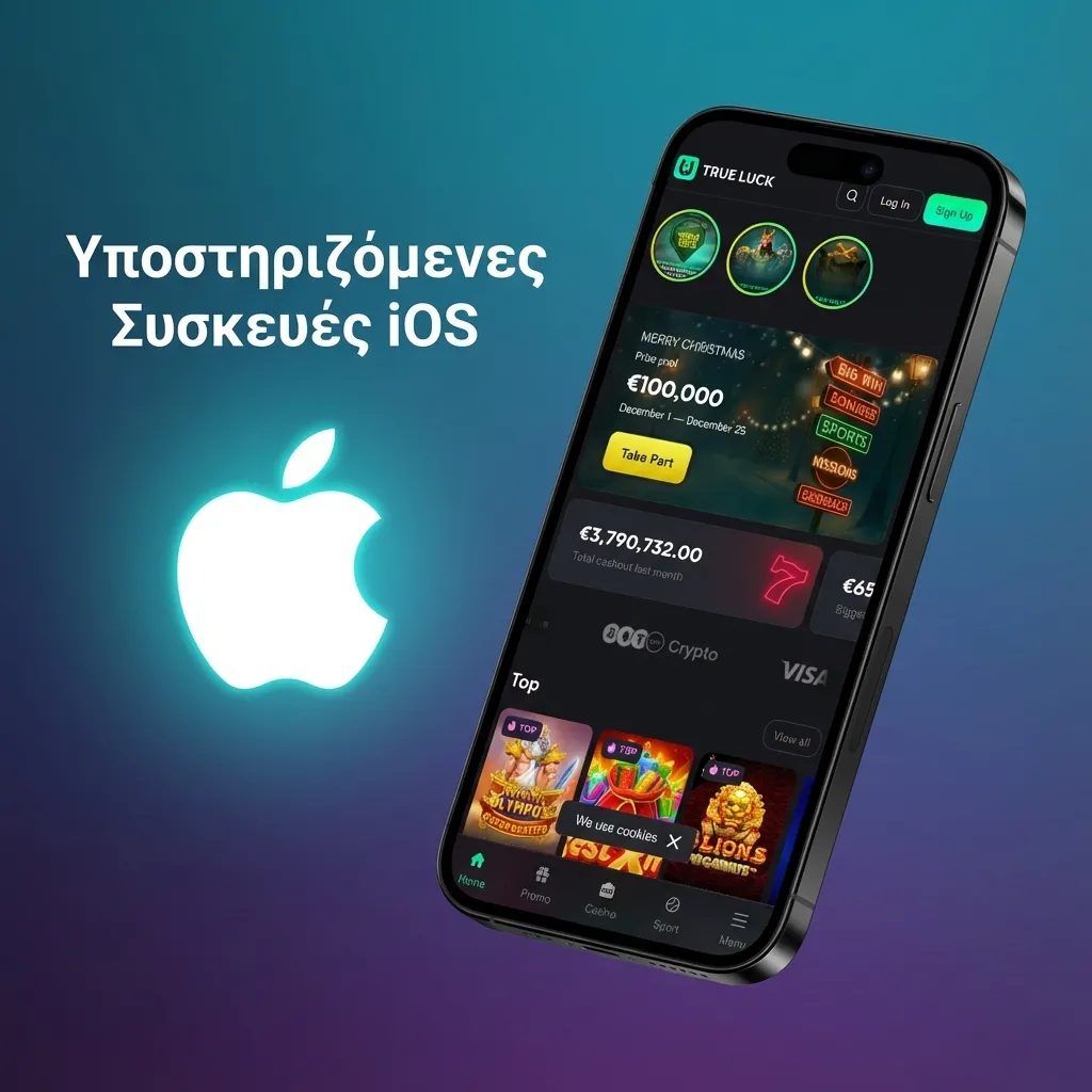 Διάφορα iPhone και iPad σε σειρά, με κείμενο: Υποστηριζόμενες συσκευές iOS για την web εφαρμογή TrueLuck