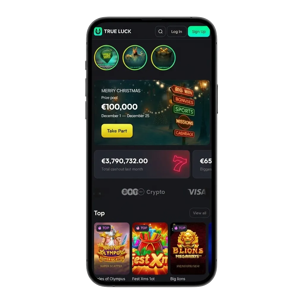 Οθόνη iPhone με την εφαρμογή TrueLuck (Afflinkers) για καζίνο και στοίχημα με πραγματικά χρήματα στην Ελλάδα