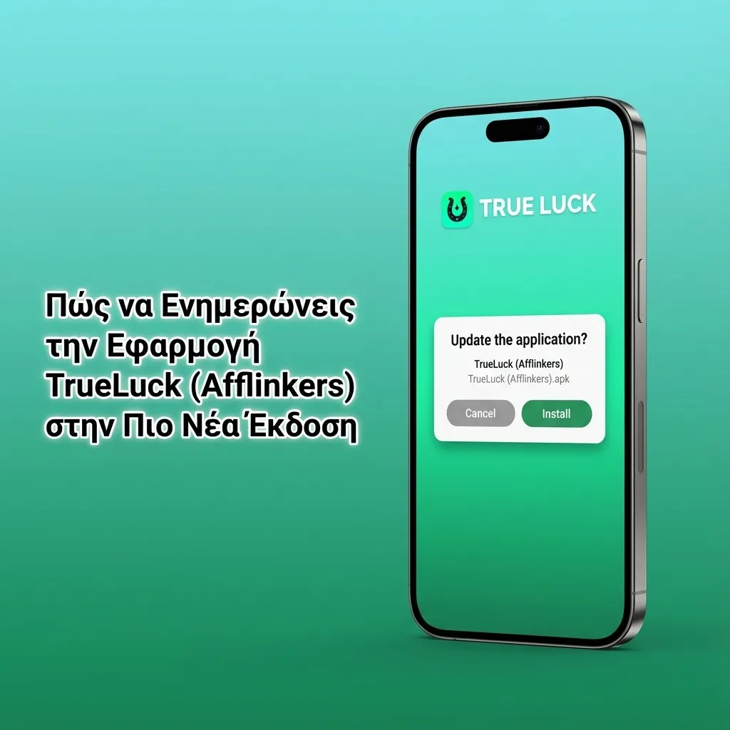 Οθόνη iPhone με την web/PWA εφαρμογή TrueLuck (Afflinkers) που ενημερώνεται αυτόματα από τον server