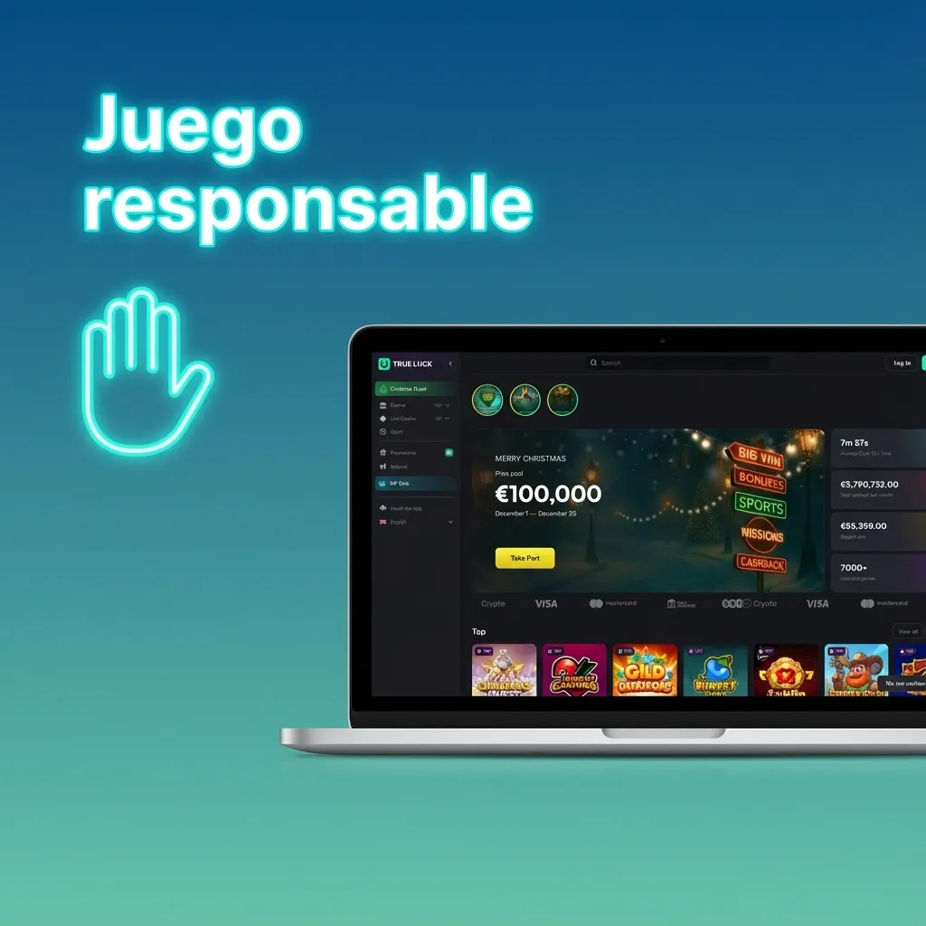 Ilustración de juego responsable: jugador online controla tiempo y presupuesto, con iconos de reloj, límite de dinero y ayuda.
