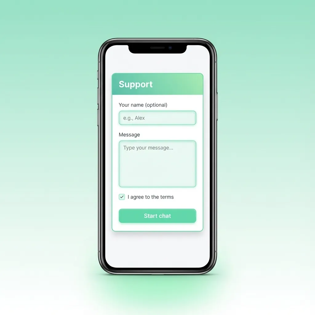 Illustration zum Kundensupport von TrueLuck: Live-Chat, E-Mail und FAQ als Kontaktwege für Hilfe zur App-PWA und Zahlungen