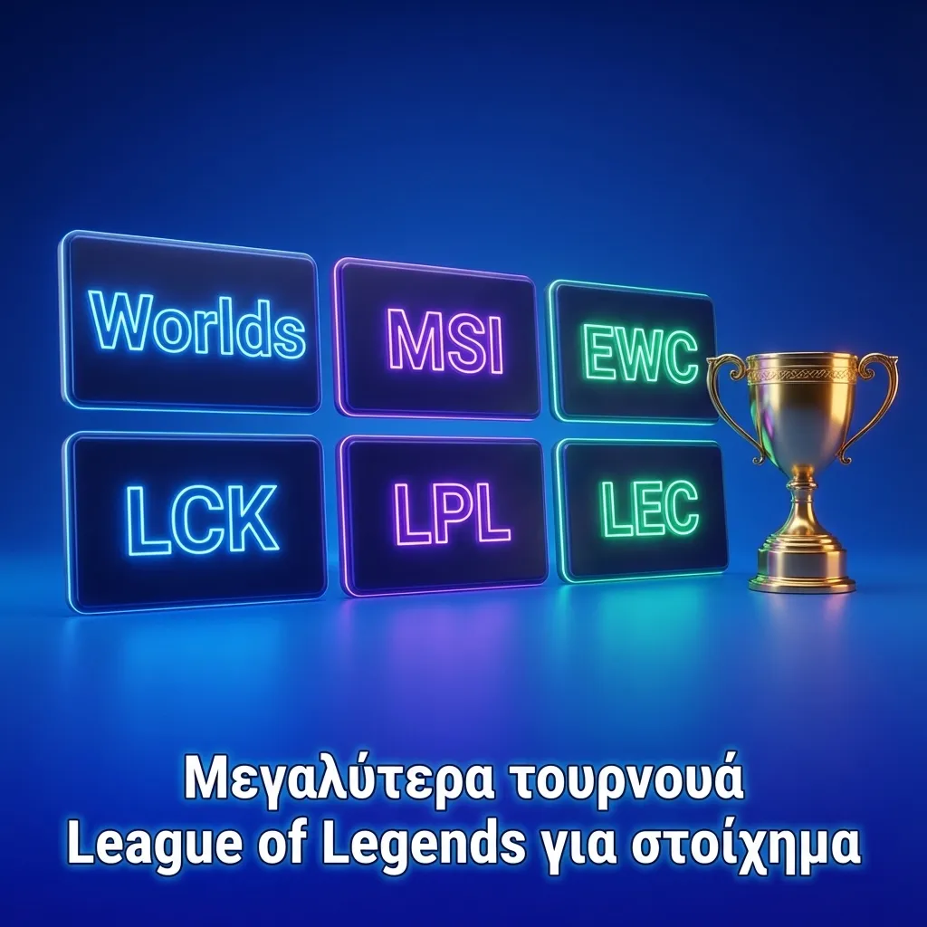 Γκίμερ League of Legends με εικονίδια Worlds, MSI, EWC, LCK, LPL, LEC και λογότυπο TrueLuck για στοιχήματα