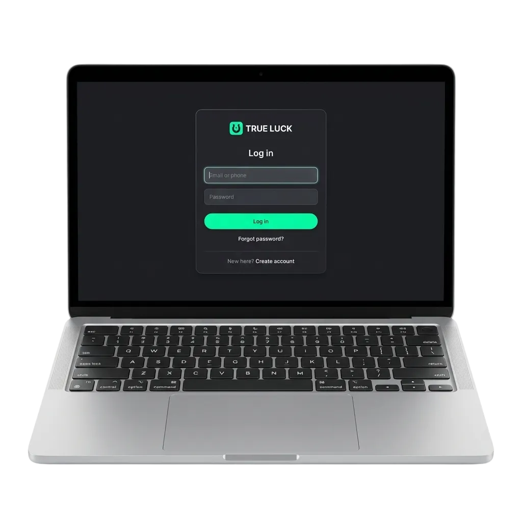 TrueLuck (Afflinkers) login screen for Ireland users showing email, password fields and secure account access options