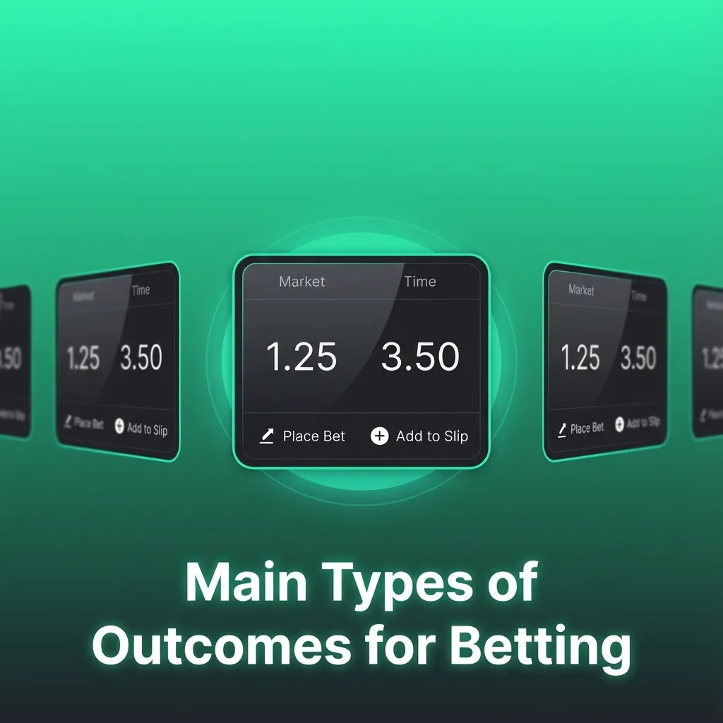 Illustrated guide to betting outcomes: 1X2, over/under, handicap, both teams to score, and player performance markets