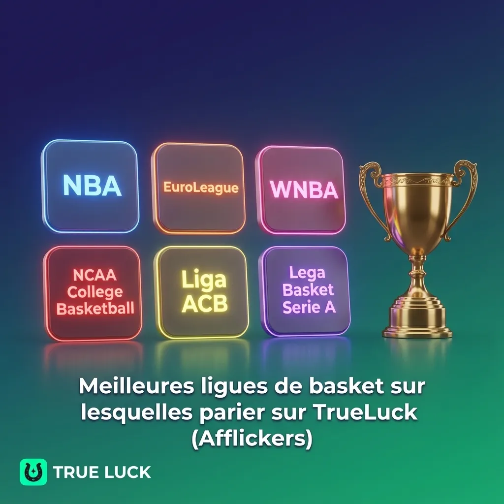 Bannière TrueLuck présentant les meilleures ligues de basket pour parier, avec logos NBA, Euroligue, FIBA et championnats nationaux