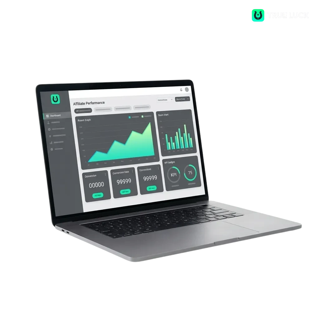 Banner στα ελληνικά για το πρόγραμμα συνεργατών TrueLuck (Afflinkers) με έμφαση σε προμήθειες και σταθερό εισόδημα