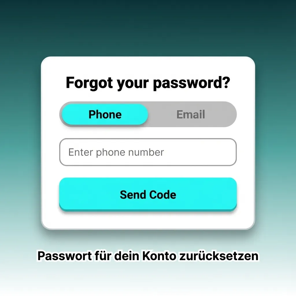 Illustration of a user resetting a forgotten account password via email or SMS verification on a login screen