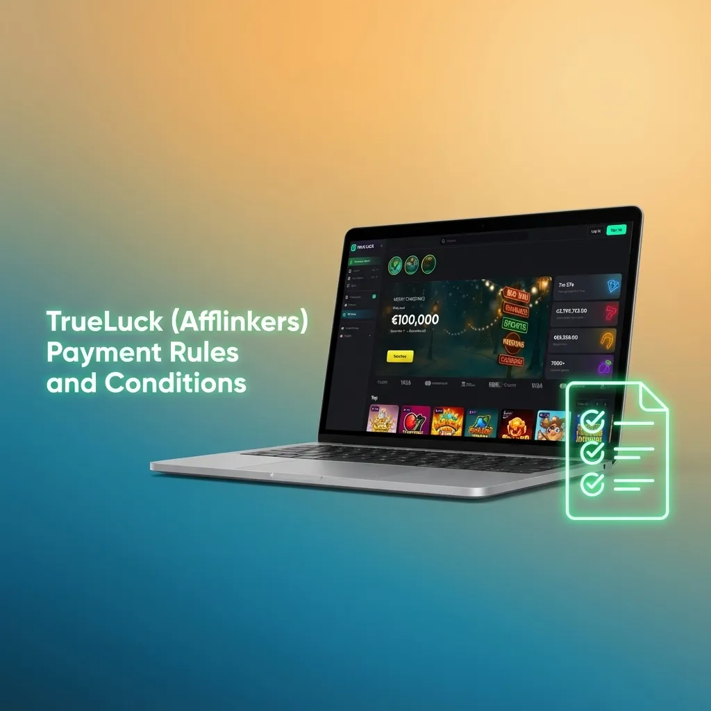 Infographic titled “TrueLuck Payment Rules” summarizing verification, same-method payouts, limits, and bonus wagering conditions.