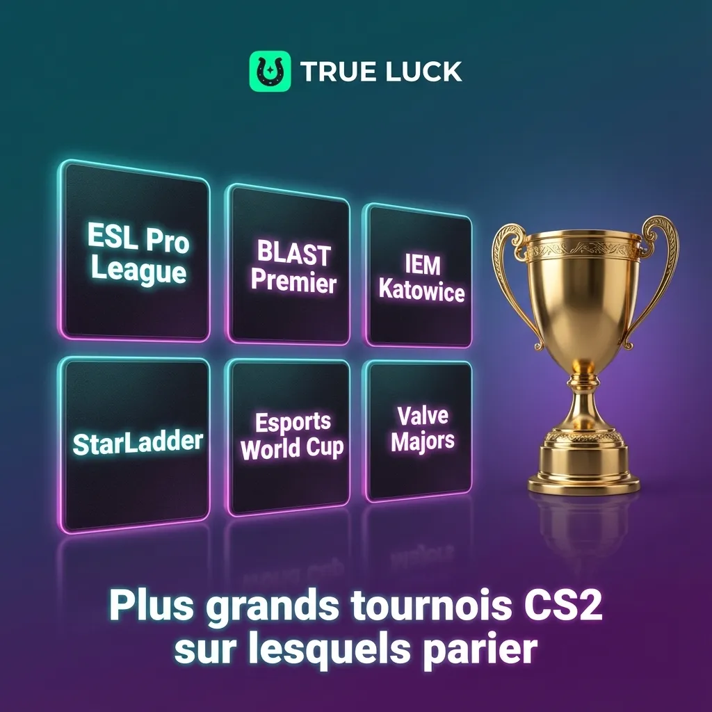 Illustration de tournois CS2 majeurs avec logos d’équipes, scènes d’arènes esports et interface de paris en ligne
