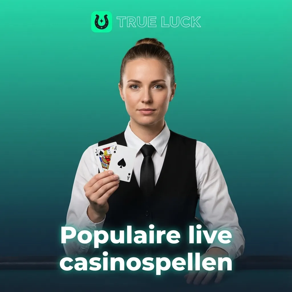 Overzicht van populaire live casinospellen bij TrueLuck, met roulette-, blackjack-, baccarat- en game show-tafels.