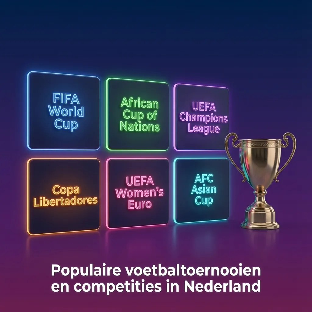 Infographic over populaire Nederlandse voetbaltoernooien en competities met focus op wedmarkten en grote clubs.