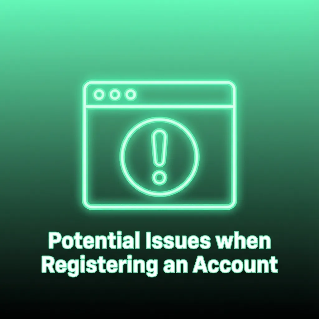 Infographic listing common account registration issues with brief solutions and a note to contact support if problems persist