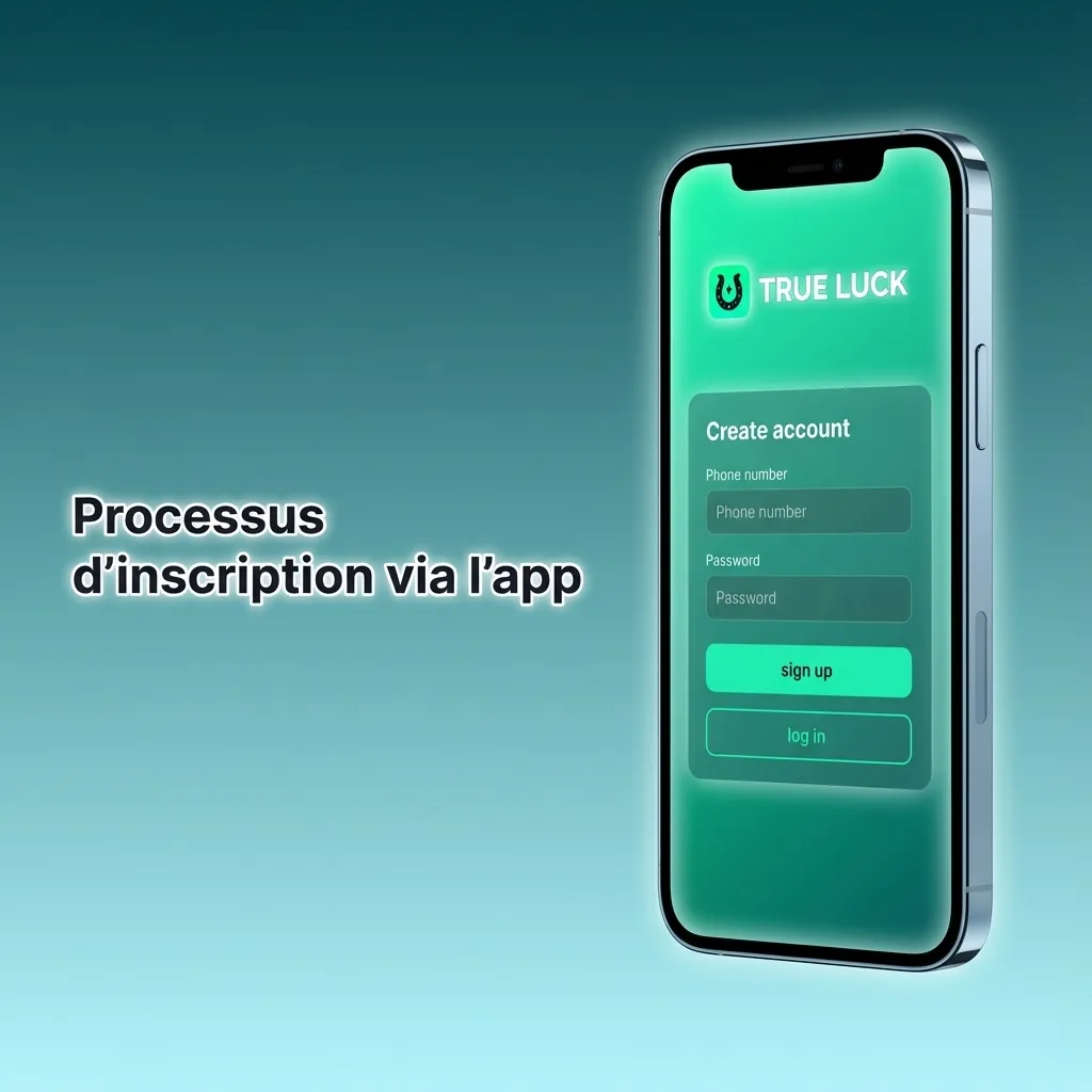 Graphique mobile montrant les étapes numérotées du processus d’inscription à l’app de casino TrueLuck