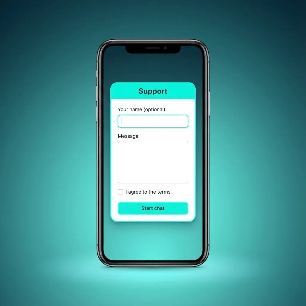 Interface de service client TrueLuck sur iPhone, avec options chat en direct, email et centre d’aide pour joueurs français