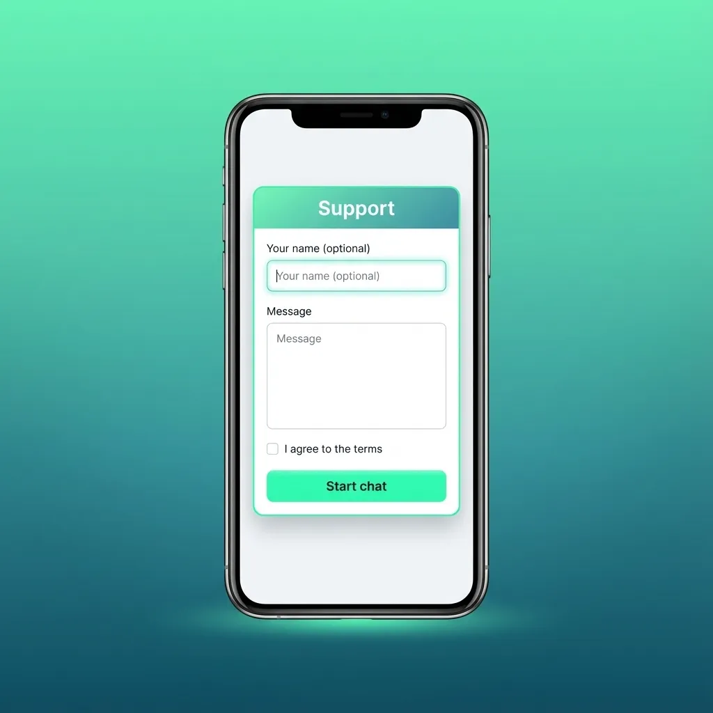 Illustration: Person meldet sich in der TrueLuck (Afflinkers) Mobile App an, Login-Screen mit E-Mail- und Passwortfeldern sichtbar.