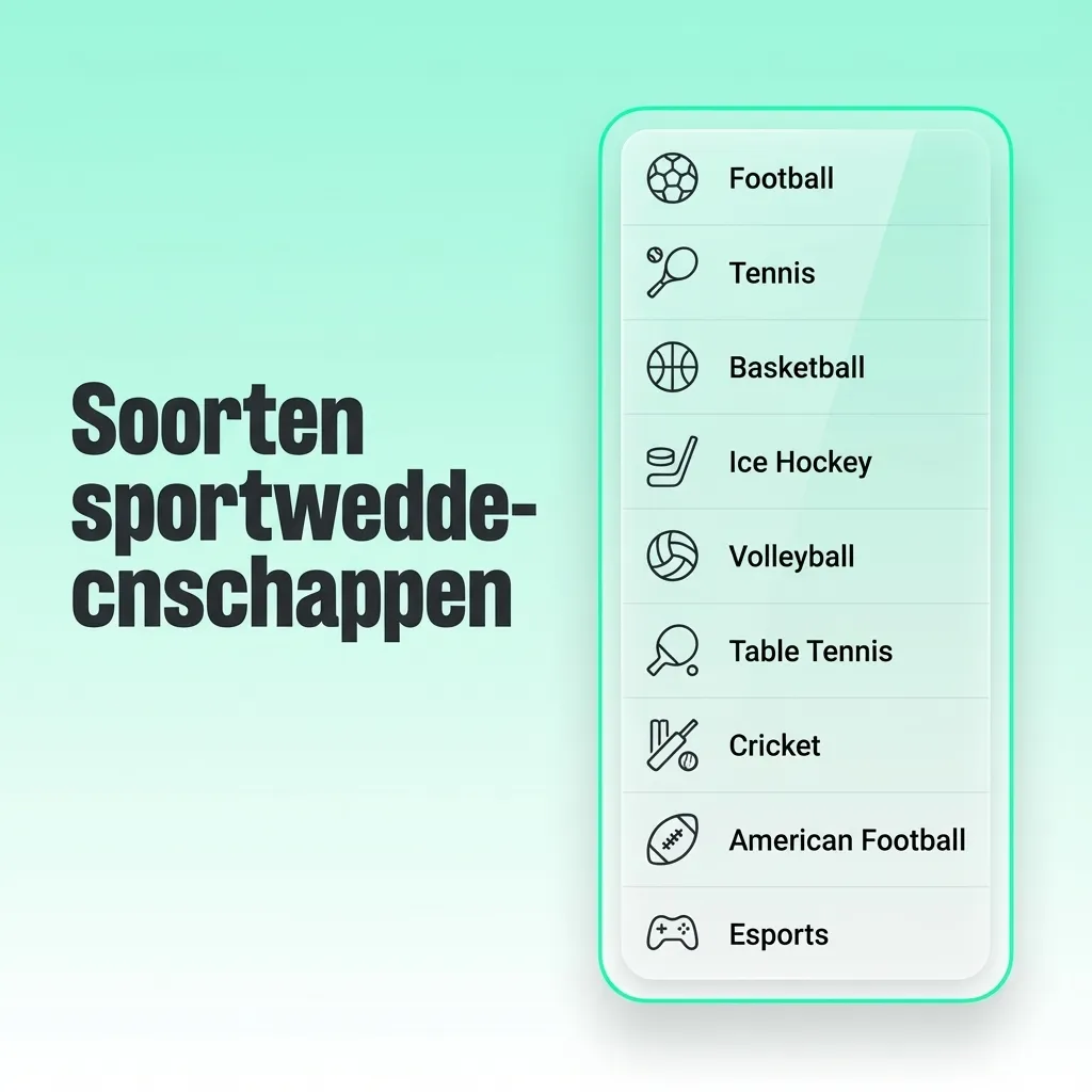 Overzichtsafbeelding met iconen voor voetbal, tennis, wielrennen, basketbal en Formule 1 rond sportweddenschappen