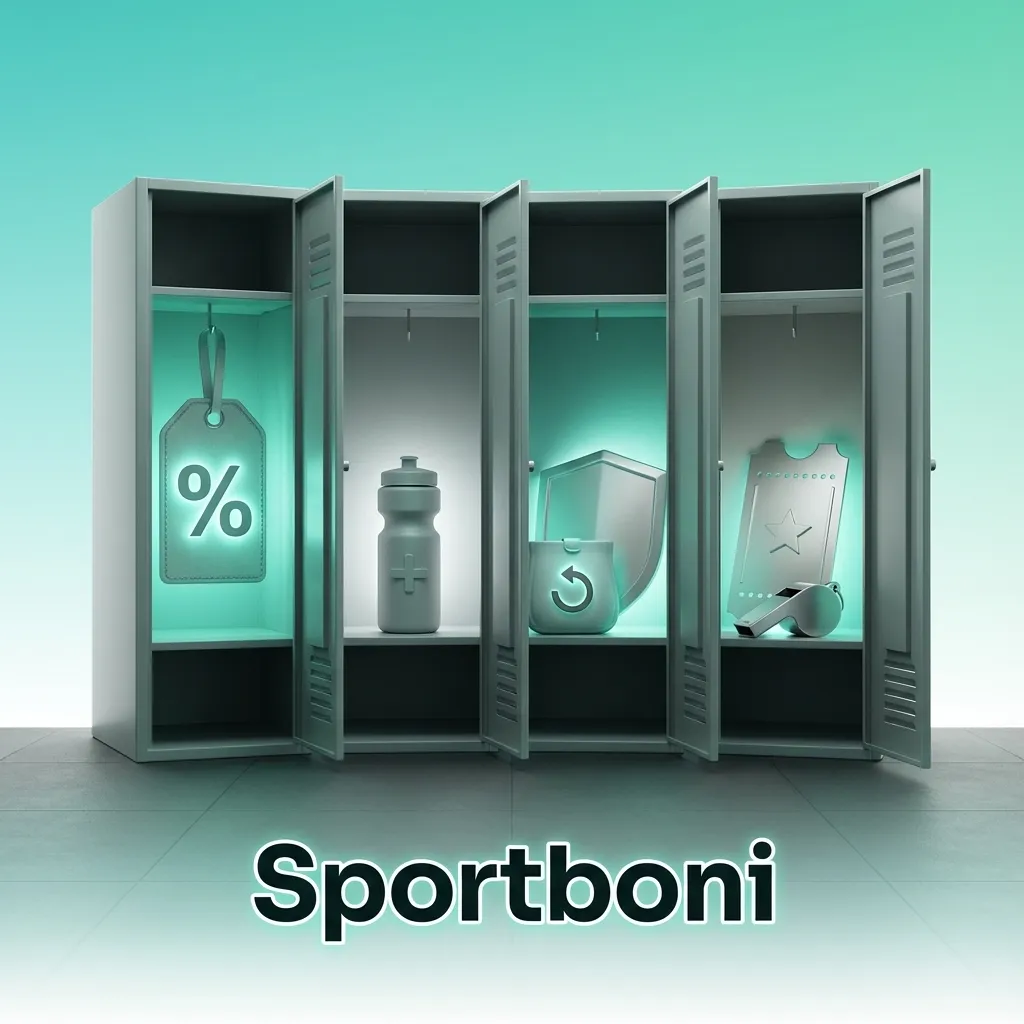 Grafik zu Sportboni mit Symbolen für Fußball, Tennis, eSports und Text zu Bonus, Gratiswette, Quotenboost, Cashback