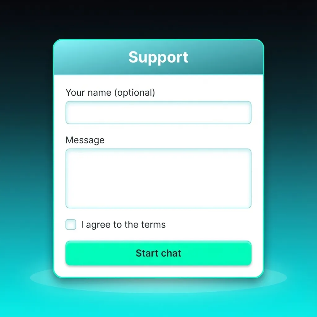Desktop-Nutzer sieht Kundensupport-Optionen: E-Mail, Live-Chat, FAQ-Zentrum und soziale Medien auf einem Computerbildschirm