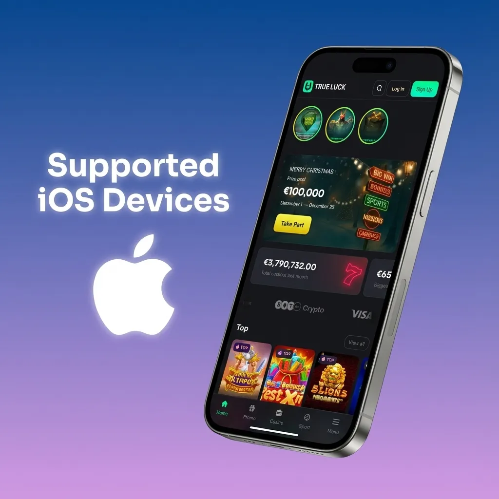 Supported Apple devices list showing iPhones and iPads that can run the TrueLuck (Afflinkers) PWA on iOS 13+