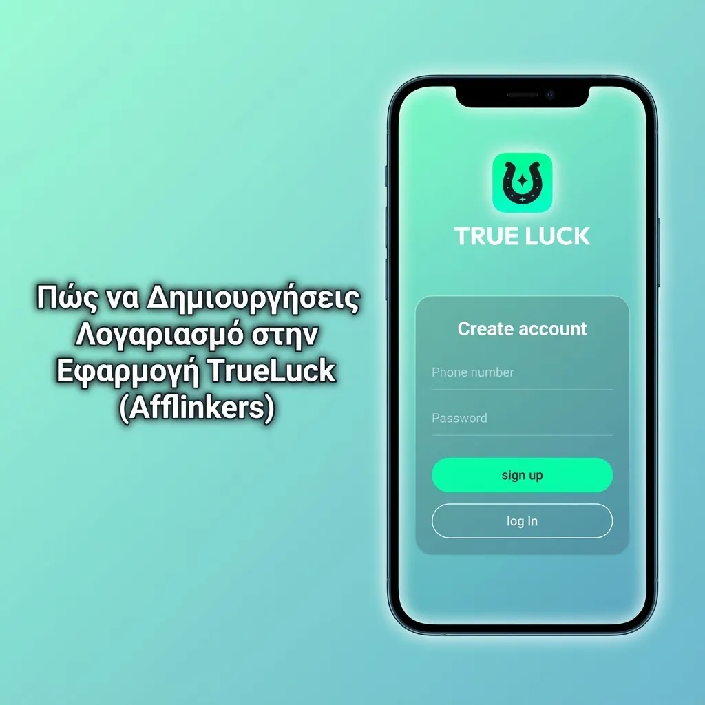 Οθόνη iPhone με βήματα εγγραφής στην εφαρμογή TrueLuck Afflinkers στα ελληνικά
