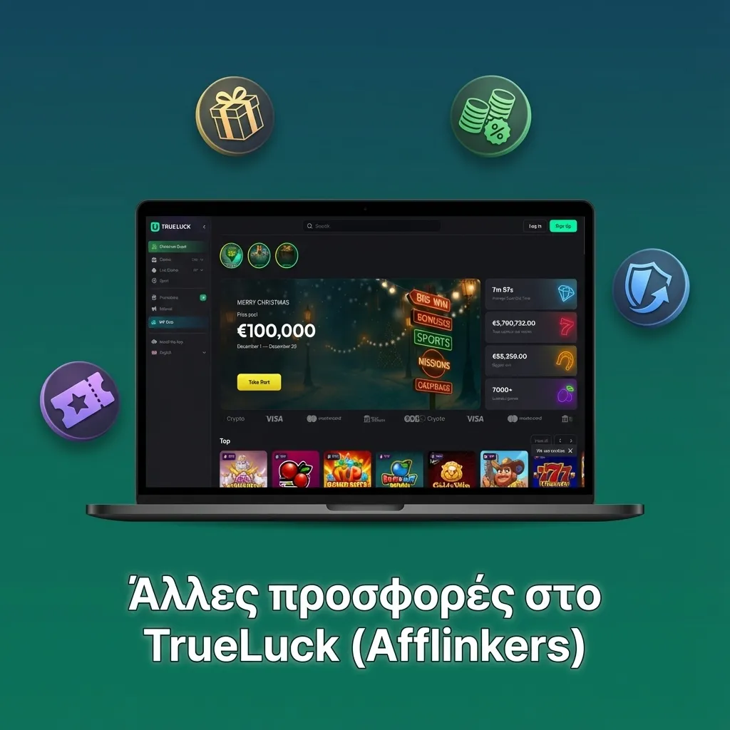 Προσφορές TrueLuck Afflinkers: μπόνους καζίνο, live καζίνο, cashback, ενισχυμένες αποδόσεις και promo σε διοργανώσεις