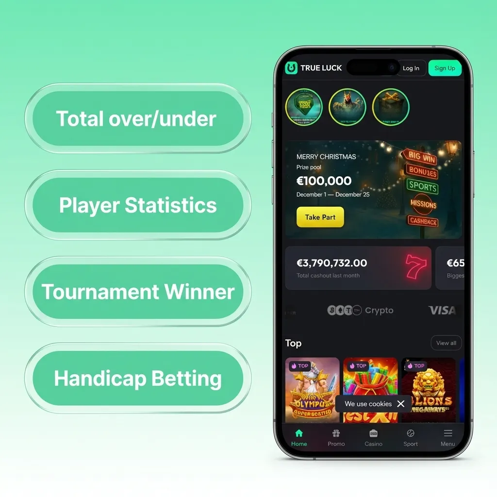 Οθόνη iOS με την εφαρμογή TrueLuck για καζίνο και στοίχημα στην Ελλάδα, ελληνικό μενού και ευρώ συναλλαγές