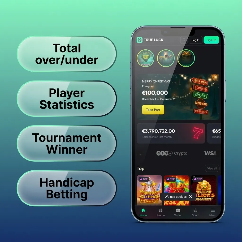 TrueLuck (Afflinkers) iOS app screen showing single, accumulator, double, treble, and system bet options for users