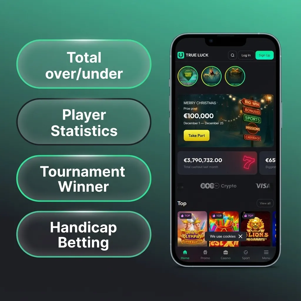Illustrated list of bet types in the TrueLuck app: single, accumulator, treble, each-way, and system bets