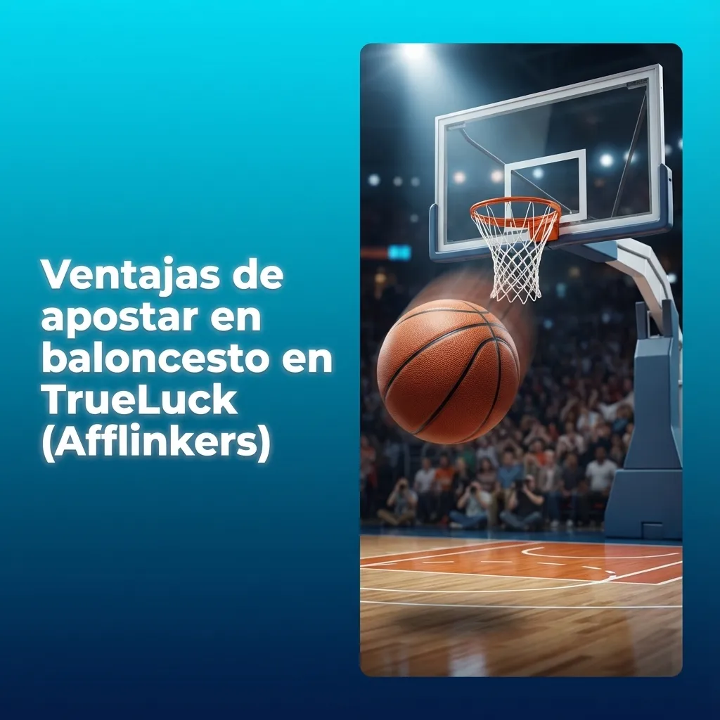 Banner de TrueLuck con balón de baloncesto, cuotas en pantalla y lista de ventajas para apostar online en España