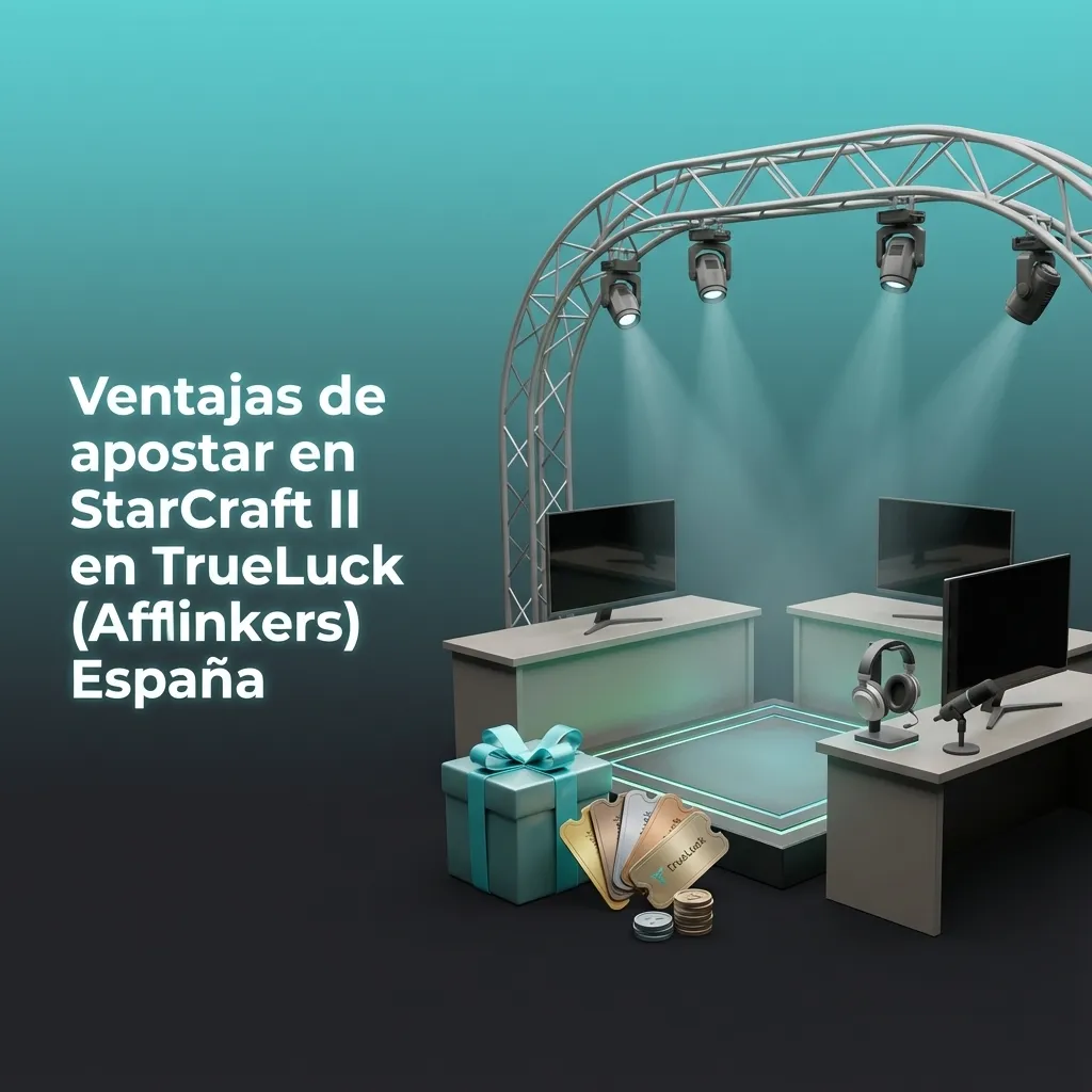 Banner en español de TrueLuck para apuestas de StarCraft II con móvil y ordenador, destacando bonos, cuotas y soporte 24/7.