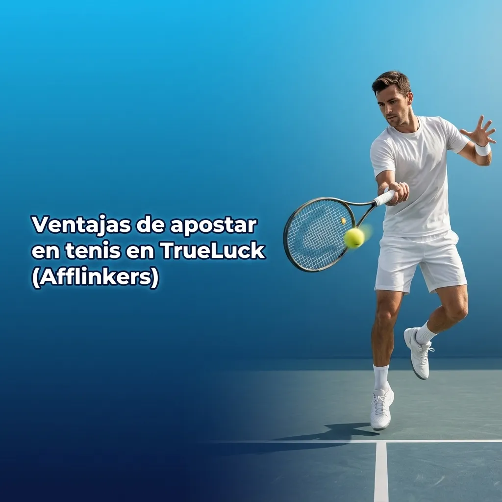 Banner en español de TrueLuck destacando ventajas de apostar en tenis: variedad de torneos, cuotas competitivas y apuestas en vivo