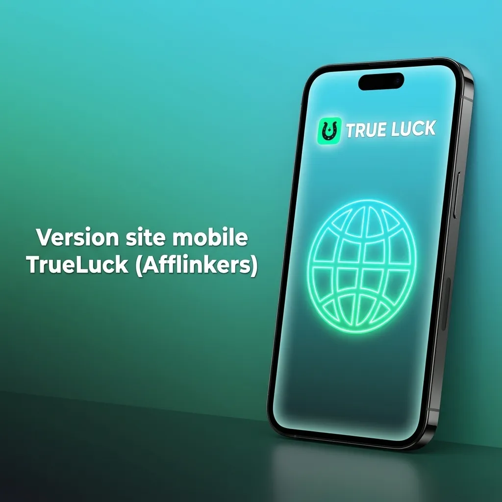 Site mobile TrueLuck (Afflinkers) affiché sur smartphone, avec options paris sportifs, casino et gestion de compte sans appli