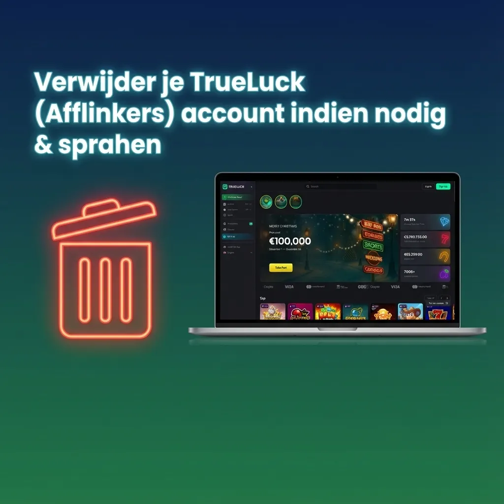 Illustration of a user closing their TrueLuck gambling account via online support on a laptop screen