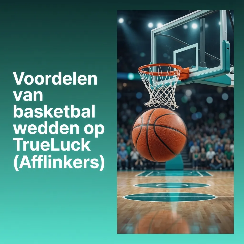 Overzicht TrueLuck basketbalwedden met competities, live quoteringen, betslip en mobiele app op lichtblauwe achtergrond