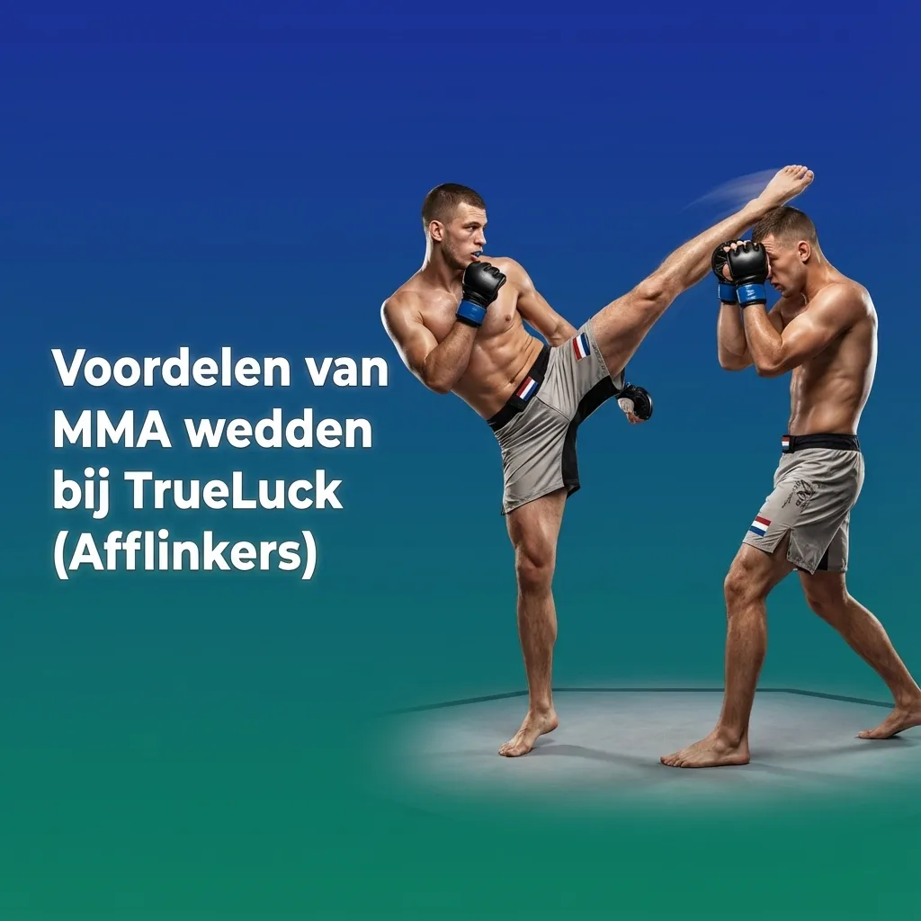 Informatieve TrueLuck MMA-wedden infographic met voordelen als legale licentie, live odds, markets, limieten en klantenservice
