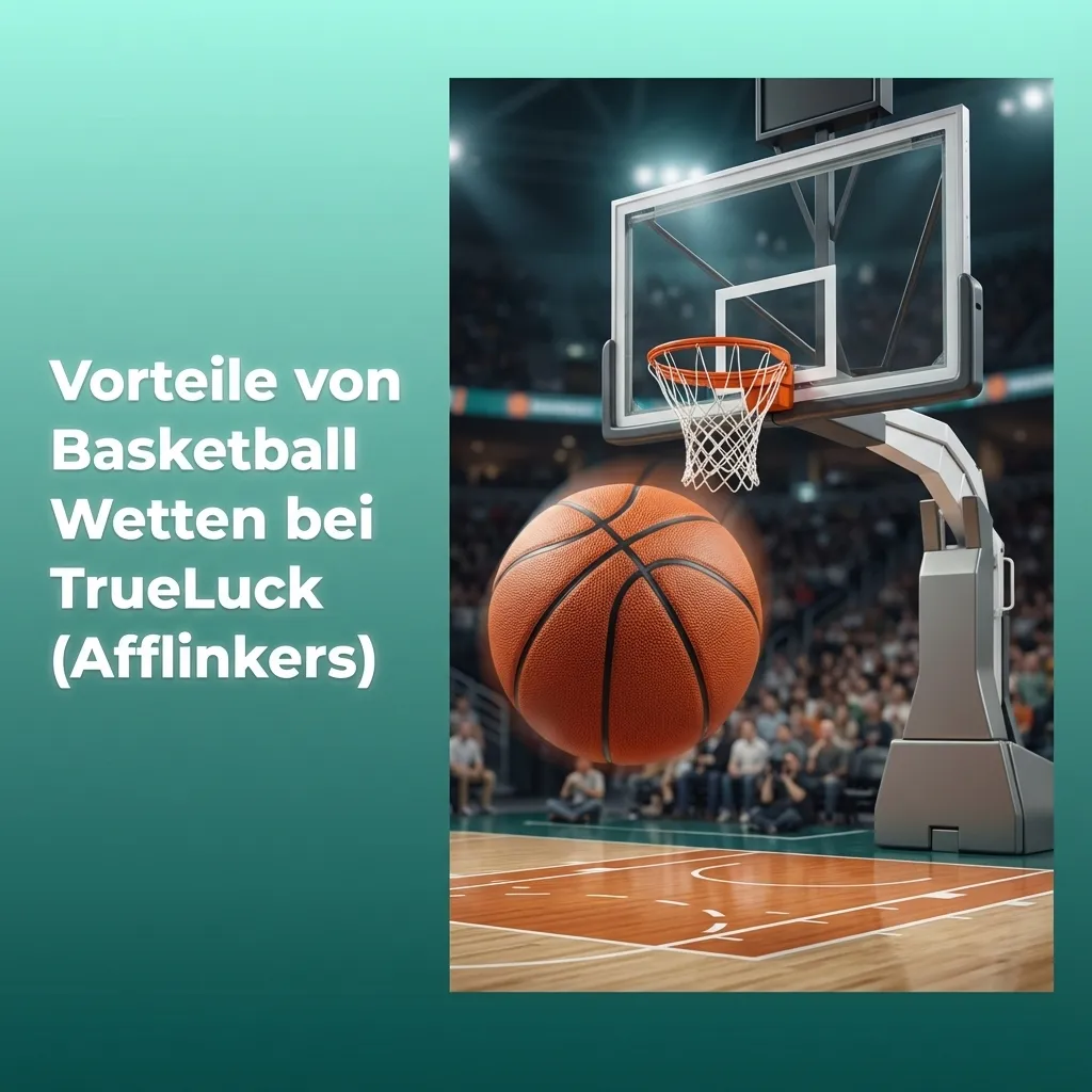 Grafik zu „Vorteile von Basketball Wetten bei TrueLuck“ mit Icons für Ligen, Live-Quoten, Statistiken, App und Spielerschutz