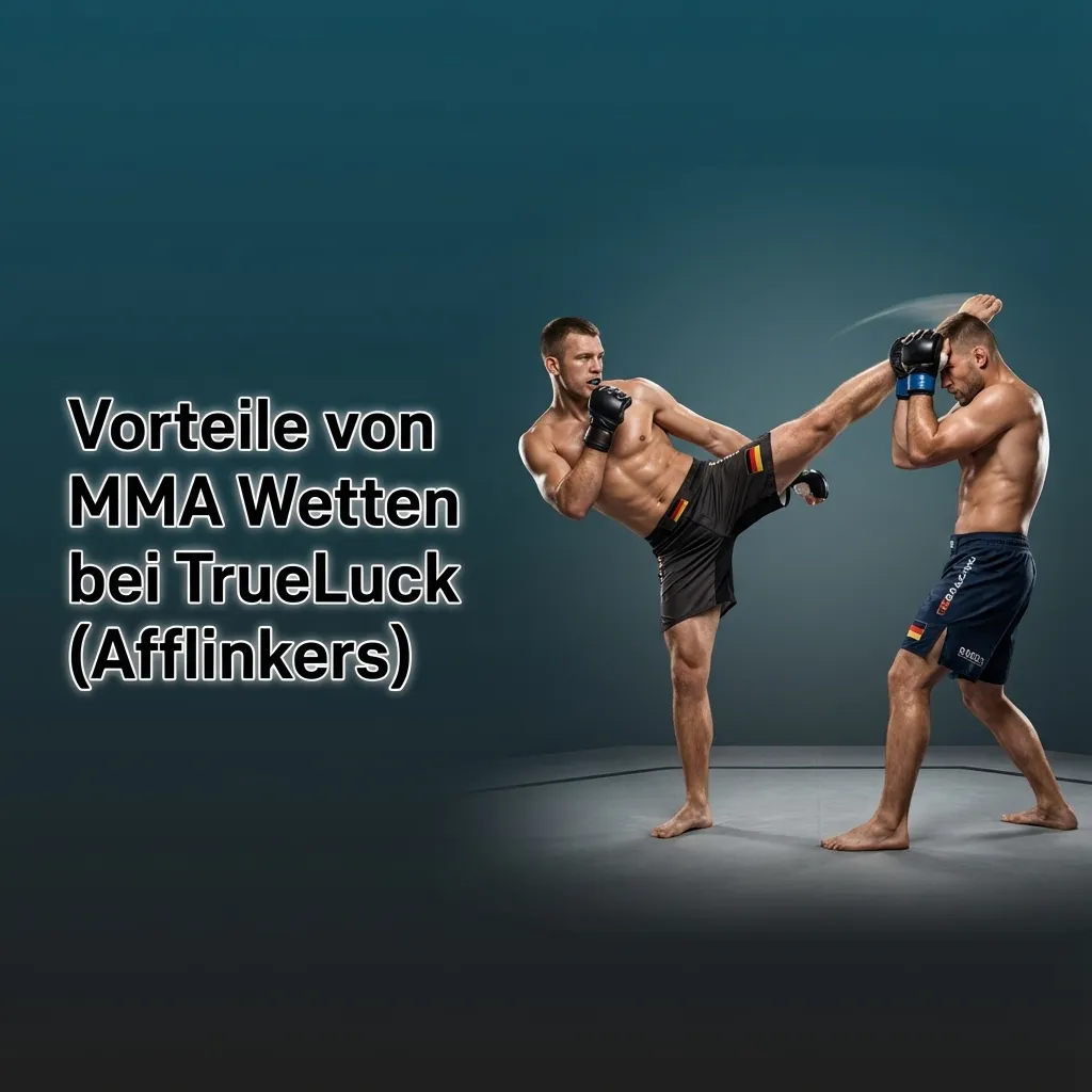 Infografik zu Vorteilen von MMA Wetten bei TrueLuck: Ligen, Wettarten, Live-Quoten, mobile Nutzung, Cashout, Spielerschutz