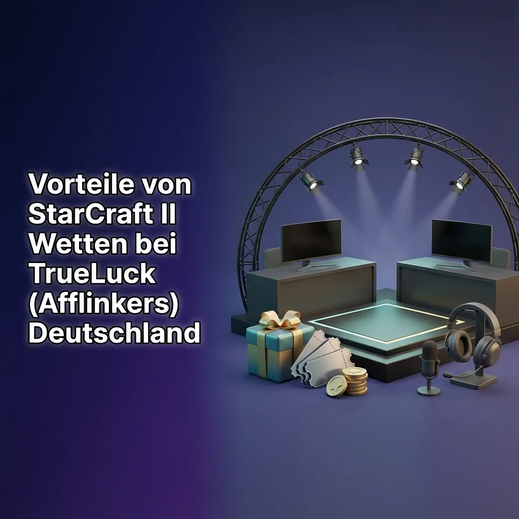 Werbegrafik für TrueLuck Esports-Wetten: StarCraft II Matchszene, Bonusangebote, Quoten und mobile App im deutschen Layout