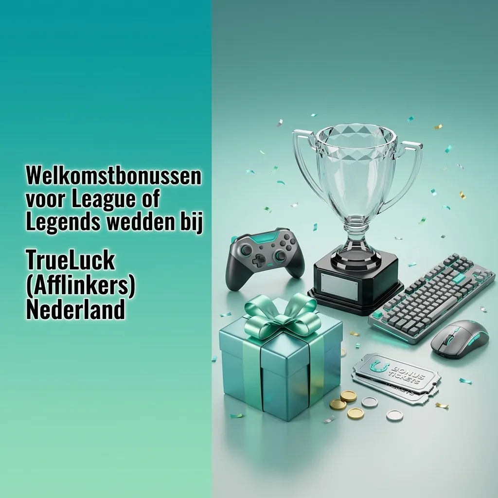 Promobanner met TrueLuck welkomstbonussen voor nieuwe League of Legends wedders in Nederland, met stappenplan voor registratie