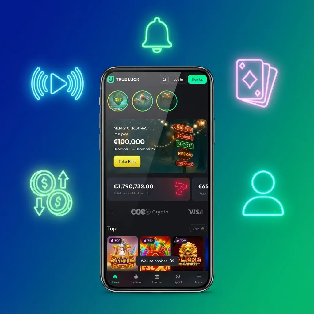 Screenshot der TrueLuck (Afflinkers) Mobile App mit Casino- und Sportwetten-Funktionen für Spieler in Deutschland