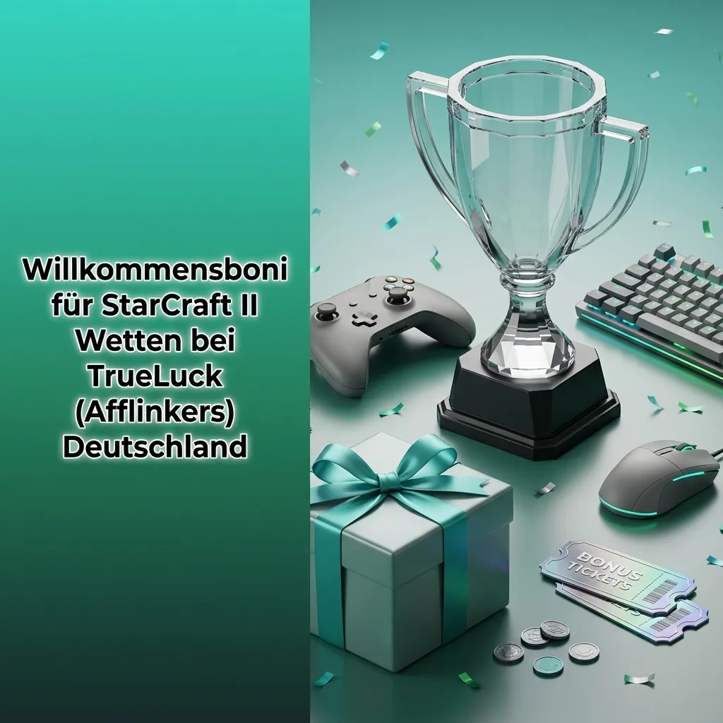 Banner zu TrueLuck StarCraft II Willkommensbonus mit Prozentangaben, Eurobeträgen und Anleitung zur Bonusaktivierung