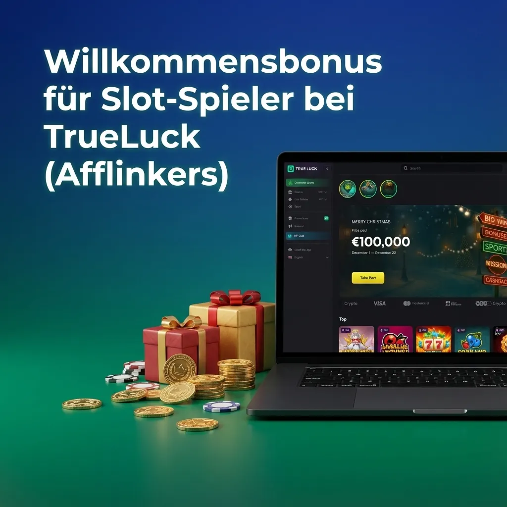 Banner mit TrueLuck Willkommensbonus: 250 % bis 4.000 € + 175 Freispiele für Slot-Spieler, VIP- und Cashback-Hinweis