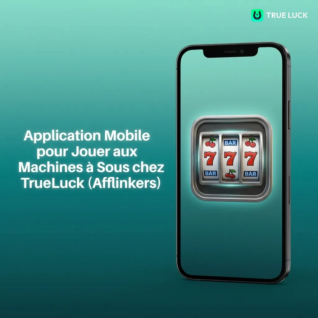TrueLuck mobile app interface showing slot machine games on smartphone with menu navigation and game controls