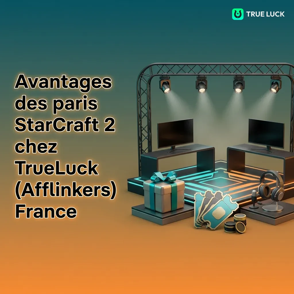 TrueLuck betting platform interface showing StarCraft II wagering options with bonuses and competitive odds for French users