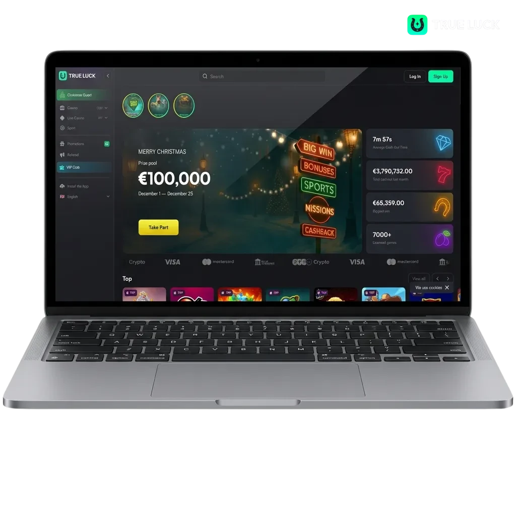 TrueLuck casino desktop app for Windows and macOS with live games, roulette, slots, and table games