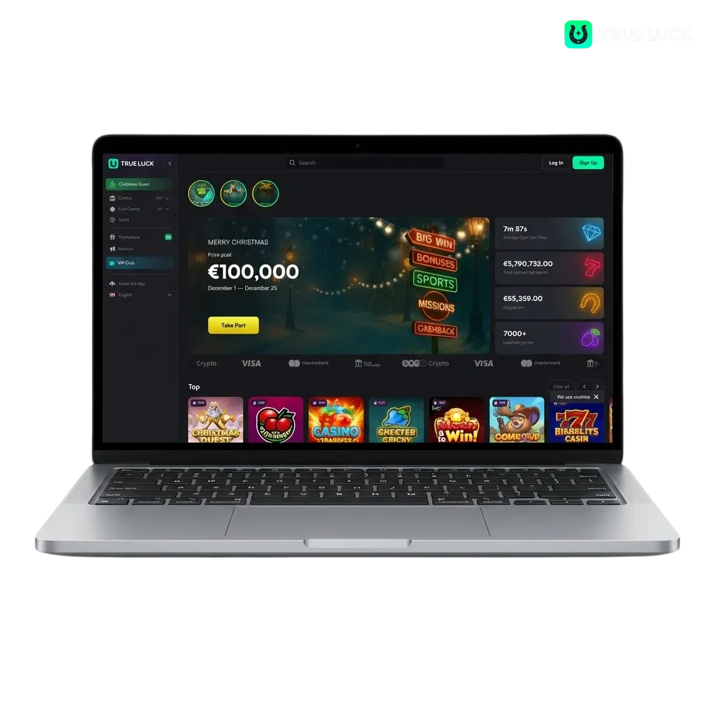 TrueLuck casino desktop app interface showing live casino games, roulette, slots on Windows and macOS computers